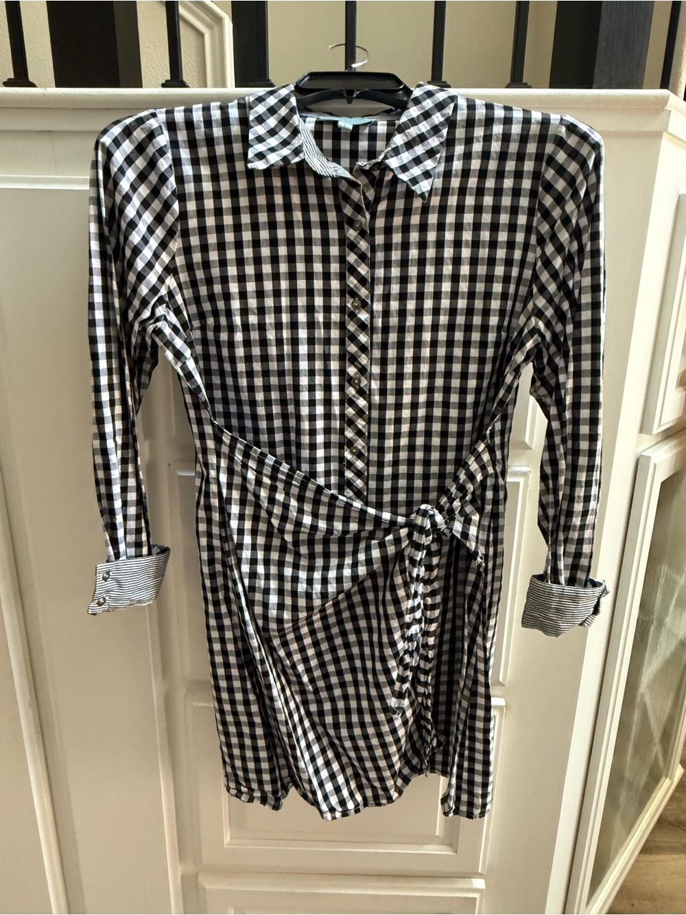 Skies Are Blue Mint Label on Black and White Button Down Gingham Dress